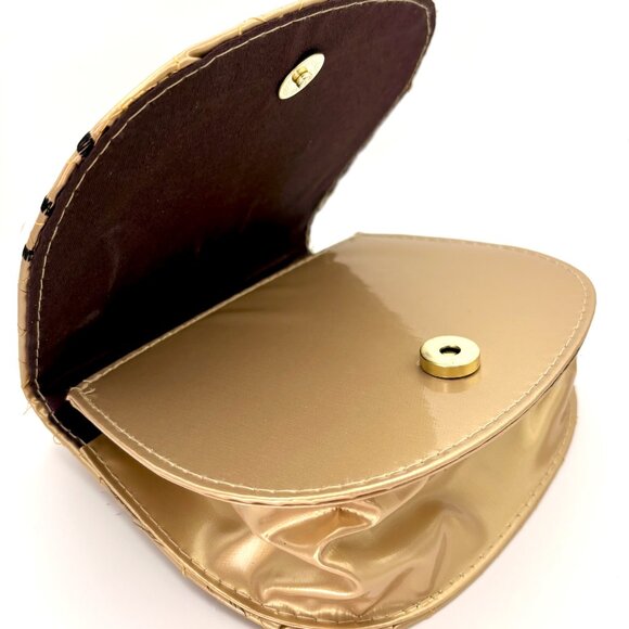 Glam Gold Black Embroidered Vinyl Hello Kitty Sanrio Crossbody Bag Purse Handbag - Picture 5 of 7